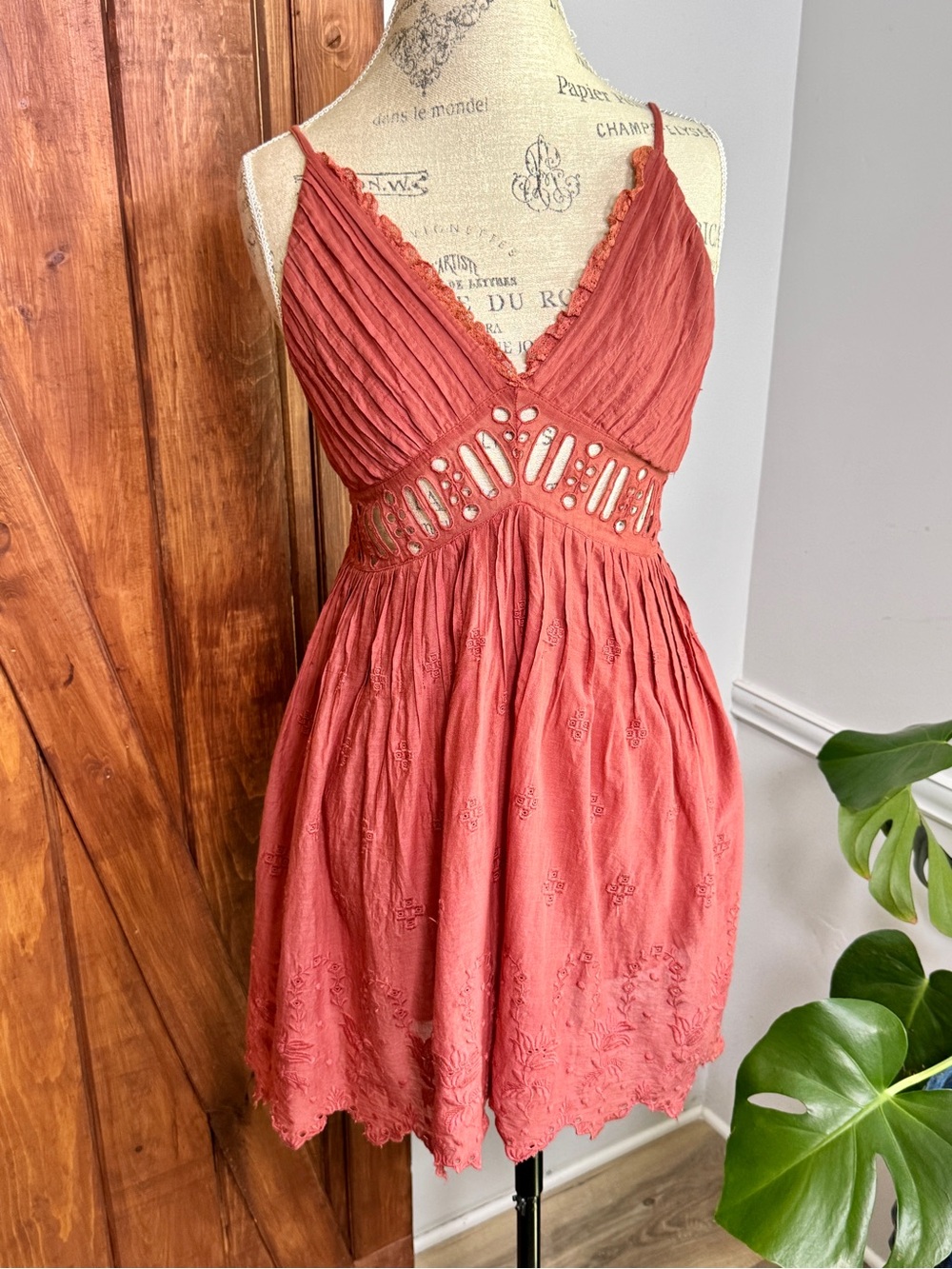 Free People Coral Rust Cutout Mini Dress